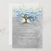 Invitation Moody Blue Grey Silver Heart Leaf Mariage Arbre (Devant)
