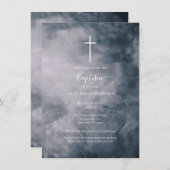 Invitation Moody Blue Nuds Celestial Cross Baptism (Devant / Derrière)