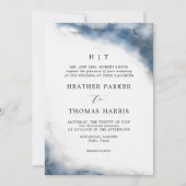 Invitation Moody Blue Watercolor Classique Mariage élégant (Devant)