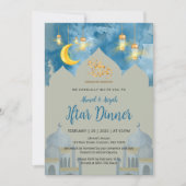 Invitation Moody Blue Watercolor Mosque Iftar Dinner (Devant)