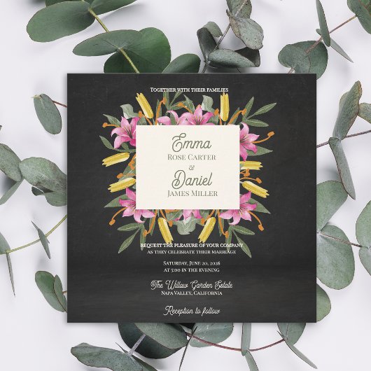 Invitation Moody Blush Lily Elegant Romantic Black Wedding