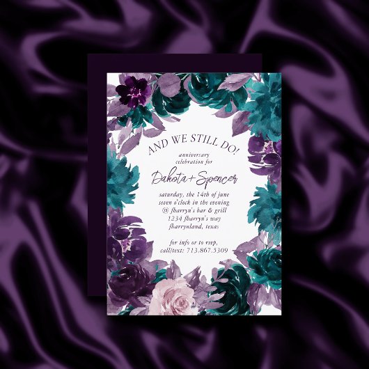 Invitation Moody Boho | Aubergine Purple et Turquoise Anniver
