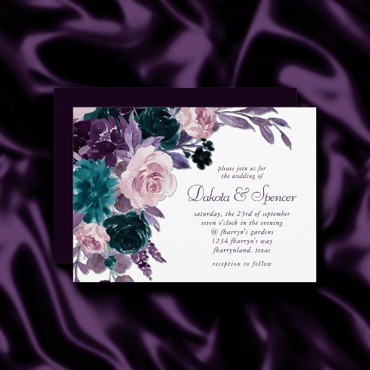 Invitation Moody Boho | Bouquet floral pourpre de prune d'aub
