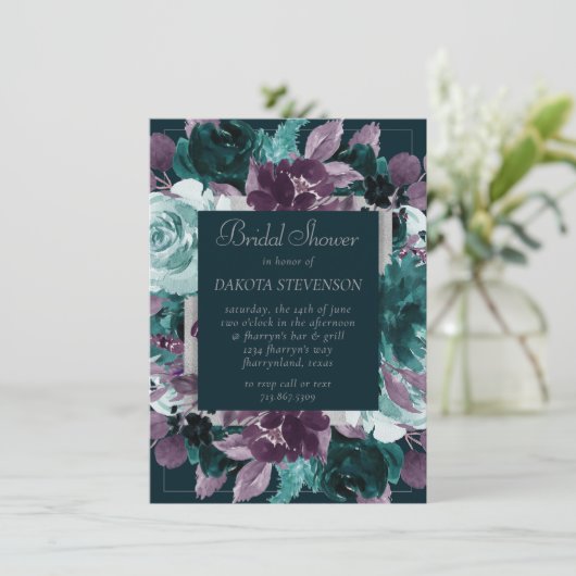 Invitation Moody Boho | Douche violette Turquoise Turquoise p (Debout devant)