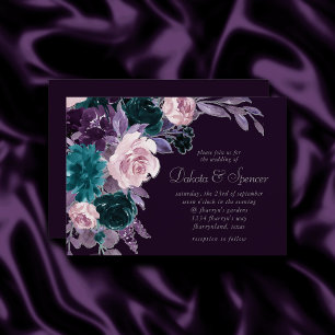 Invitation Moody Boho   Eggplant foncé Purple et Bouquet Turq