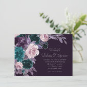 Invitation Moody Boho | Eggplant foncé Purple et Bouquet Turq (Debout devant)