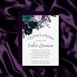 Invitation Moody Boho   Eggplant pourpre et Quinceanera Turqu