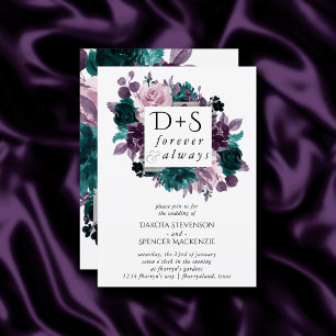 Invitation Moody Boho   Eggplant Purple Floral Monogramme Pho
