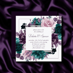 Invitation Moody Boho   Eggplant Violet Floral Argent Cadre