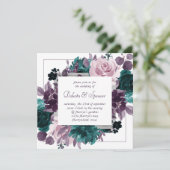 Invitation Moody Boho | Eggplant Violet Floral Argent Cadre (Debout devant)