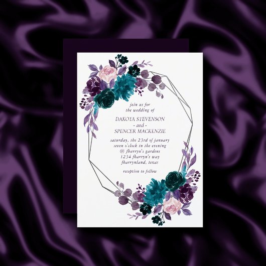 Invitation Moody Boho | Eggplant violet floral géométrique