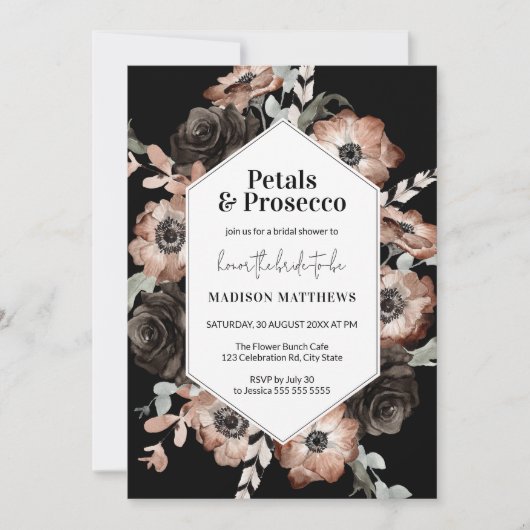 Invitation Moody Boho Floral Rose & Black Fête des mariées (Devant)