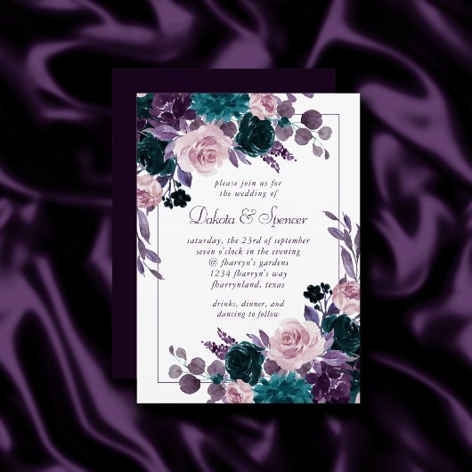 Invitation Moody Boho | Mariage de cadre floral pourpre d'aub