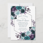 Invitation Moody Boho | Turquoise Baby shower à cadre argenté (Devant)