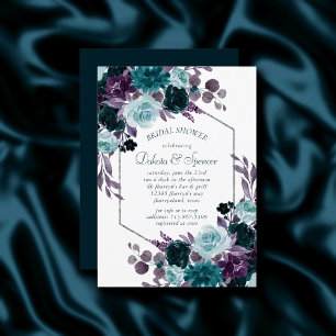 Invitation Moody Boho   Turquoise Baby shower à cadre argenté