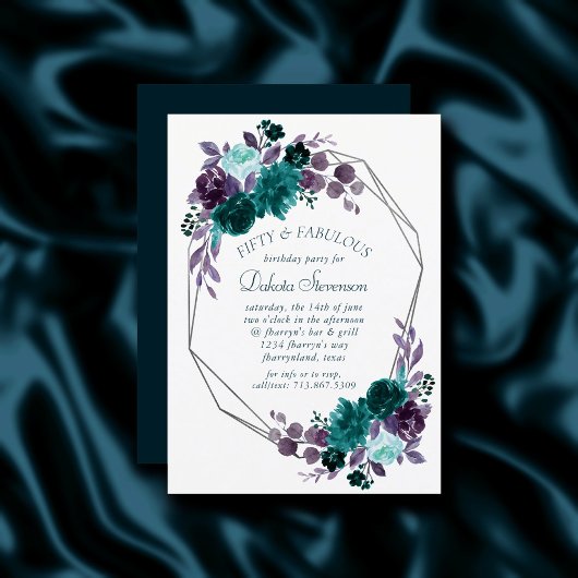 Invitation Moody Boho | Turquoise et violet Roses Fabrique Ci