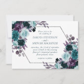 Invitation Moody Boho | Turquoise Floral Silver Frame Mariage (Devant)