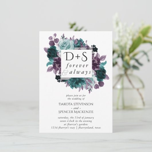 Invitation Moody Boho | Turquoise Mariage de monogramme de ge (Debout devant)