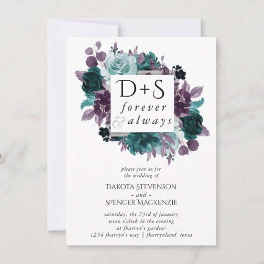 Invitation Moody Boho | Turquoise Mariage de monogramme de ge (Devant)