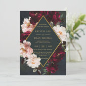 Invitation Moody Bourgogne Blush Floral Peonies Mariage vert (Debout devant)