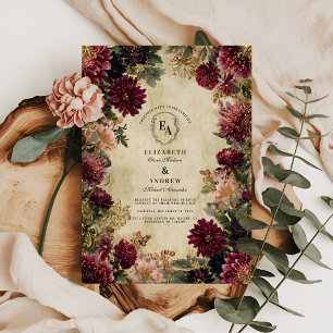 Invitation Moody Bourgogne et Antique Gold Elegance