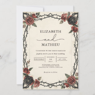 Invitation Moody Bourgogne Gothique Floral Mariage