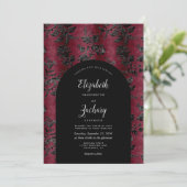 Invitation Moody Bourgogne Noir Damas Arc Mariage foncé (Debout devant)