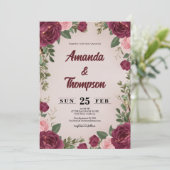 Invitation Moody Burgundy and Blush Floral Wedding (Debout devant)