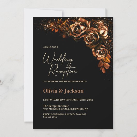 Invitation Moody Burnt Orange Floral Mariage Réception (Devant)