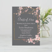 Invitation Moody Charcoal and Pink Cherry Blossom Graduation (Debout devant)