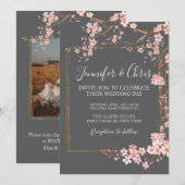 Invitation Moody Charcoal and Pink Cherry Blossom Wedding (Devant / Derrière)