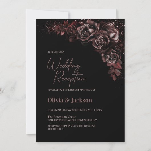 Invitation Moody Chocolate Floral Mariage Réception (Devant)