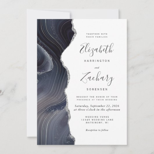 Invitation Moody Dark Agate Mariage Parties scintillant en ar (Devant)