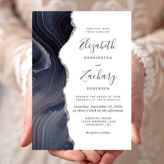 Invitation Moody Dark Agate Mariage Parties scintillant en ar