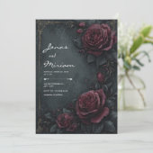 Invitation Moody Dark Charcoal Burgundy Rose Floral Wedding (Debout devant)