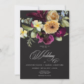 Invitation Moody Dark Floral Black Burgundy Romantic Wedding (Devant)