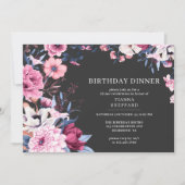 Invitation Moody Dark Floral | Dîner d'anniversaire noir et r (Devant)