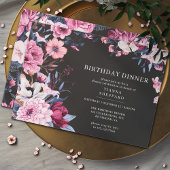 Invitation Moody Dark Floral | Dîner d'anniversaire noir et r