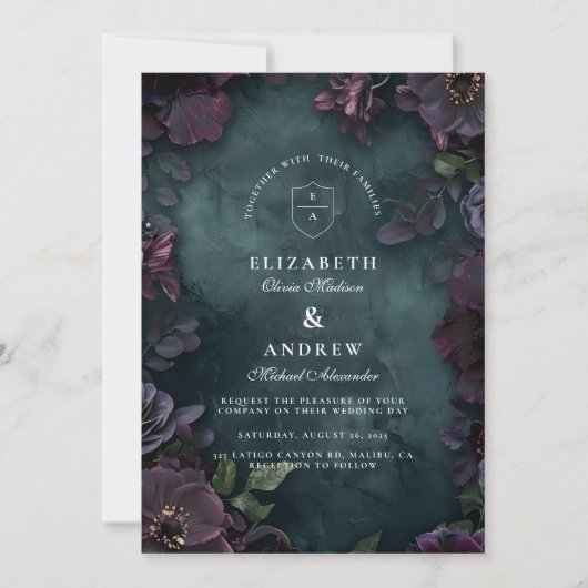Invitation Moody Dark Floral Mariage (Devant)