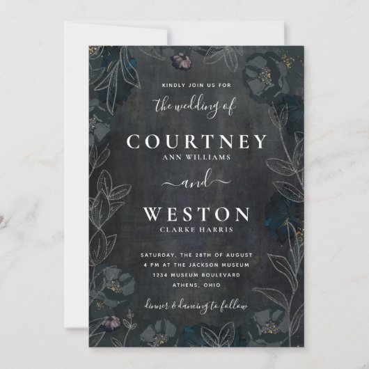 Invitation Moody Dark Floral Mariage (Devant)