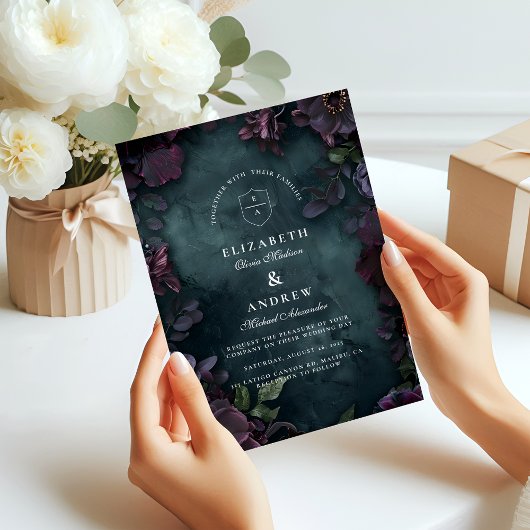 Invitation Moody Dark Floral Mariage