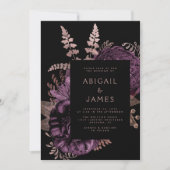Invitation Moody Dark Floral Purple Rose Gold QR Code Mariage (Devant)