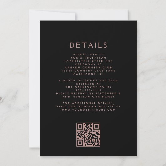Invitation Moody Dark Floral Rose or QR Code Mariage (Dos)