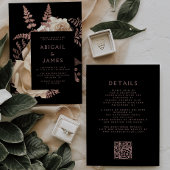 Invitation Moody Dark Floral Rose or QR Code Mariage