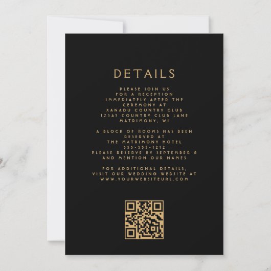 Invitation Moody Dark Floral Turquoise Gold QR Code Mariage (Dos)