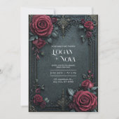 Invitation Moody Dark Gothic Burgundy Rose Ornate Wedding (Devant)