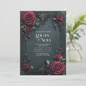 Invitation Moody Dark Gothic Burgundy Rose Ornate Wedding (Debout devant)