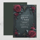 Invitation Moody Dark Gothic Burgundy Rose Ornate Wedding (Devant / Derrière)