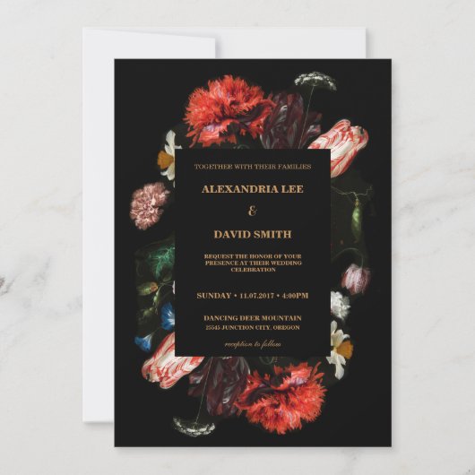 Invitation Moody Dark Red Floral Black Custom Request Mariage (Devant)