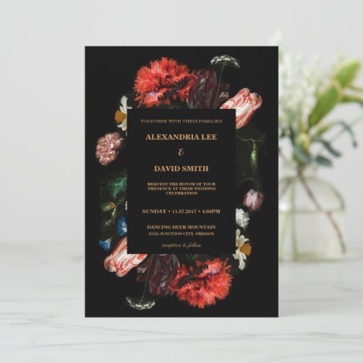 Invitation Moody Dark Red Floral Black Custom Request Mariage (Debout devant)